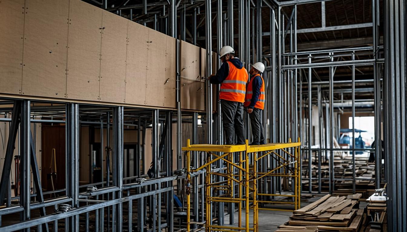 Construction site with plasterboard installation